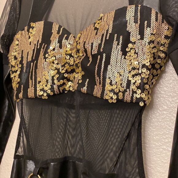 Kelle dance jazz acro costume leotard gold sequin JAGGED SPIRIT 5172 SA adult - Picture 5 of 11